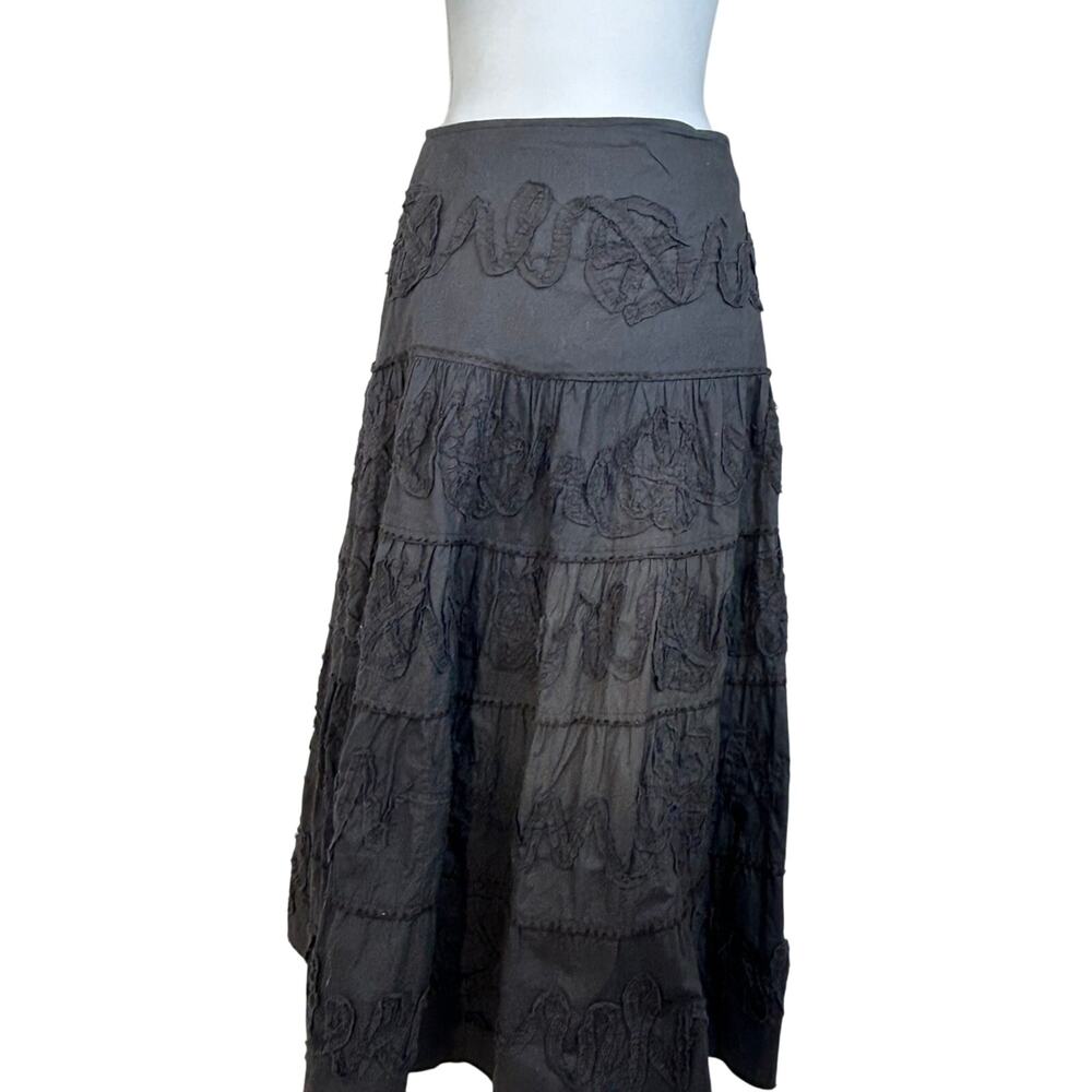 Vintage Coachella Boho tiered midi skirt Sz M Western prairie raised‎ designs